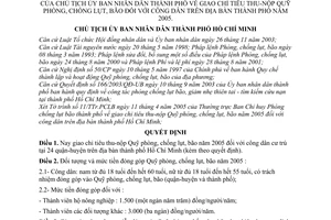 Quyết định 74/2005/QĐ-UB giao chỉ tiêu thu - nộp Quỹ phòng, chống lụt, bão đối với công dân địa bàn thành phố năm 2005
