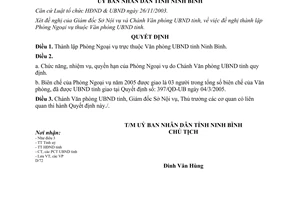 Quyết định 852/2005/QĐ-UB thành lập phòng ngoại vụ Ninh Bình