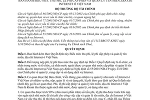 Quyết định 28/2005/QĐ-BTC Biểu mức thu lệ phí cấp phép quản lý tên miền, địa chỉ Internet ở Việt Nam