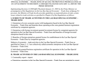 Circular no. 10/2005/TT-BTM of May 16, 2005 re: guidelines on implementation of some certain issues related to trade activities as specified in the regulations on the Lao Bao special economic – trade zone of Quang Tri province promulgated as an attachment to decision 11/2005/QD-TTg dated january 12, 2005 by the prime minister