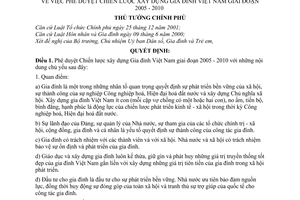 Quyết định 106/2005/QĐ-TTg Chiến lược xây dựng Gia đình Việt Nam giai đoạn 2005 - 2010