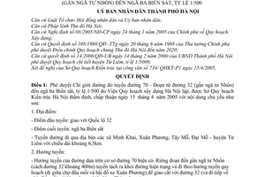 Quyết định 73/2005/QĐ-UB  chỉ giới đường đỏ tuyến đường 70 Đoạn từ đường 32 gần ngã tư Nhổn đến ngã ba Biển sắt, tỷ lệ 1/500