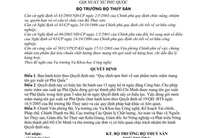 Quyết định 18/2005/QĐ-BTS  sản xuất nước mắm mang tên gọi xuất xứ Phú Quốc