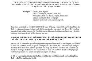 Hướng dẫn 260/TC-HD thực hiện Quyết định 140/2005/QĐ-UBND