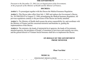 Decree no. 63/2005/ND-CP of May 16, 2005 promulgating the medical insurance regulation