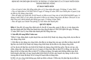 Quyết định 58/2005/QĐ-UB sửa đổi  Quyết định 190/2203/QĐ-UB  mua sắm, quản lý đầu tư xây dựng trên địa bàn thành phố Đà Nẵng 
do