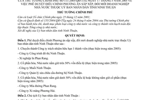 Quyết định 111/2005/QĐ-TTg điều chỉnh Phương án sắp xếp, đổi mới doanh nghiệp nhà nước thuộc Uỷ ban nhân dân tỉnh Ninh Thuận