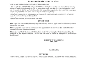 Quyết định 105/2005/QĐ-UB nhiệm vụ quyền hạn tổ chức bộ máy Ban Dân tộc Lâm Đồng