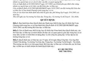 Quyết định 16/2005/QĐ-BGDĐT danh mục thiết bị dạy học tối thiểu lớp 9