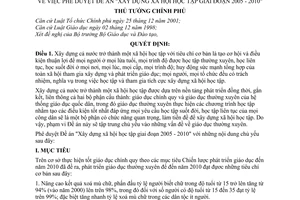 Quyết định 112/2005/QĐ-TTg  Đề án Xây dựng xã hội học tập giai đoạn 2005 - 2010