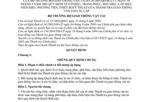 Quyết định 28/2005/QĐ-BGTVT cờ phù cấp biểu hiệu trang phục phương tiện thiết bị kỹ thuật thanh tra giao thông vận tải các cấp