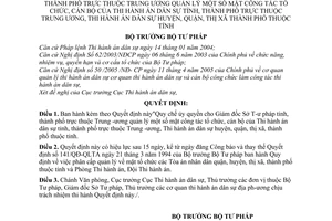 Quyết định 1148/2005/QĐ-BTP Quy chế ủy quyền Giám đốc Sở Tư pháp tỉnh thành phố thuộc Trung ương quản lý công tác tổ chức cán bộ thi hành án