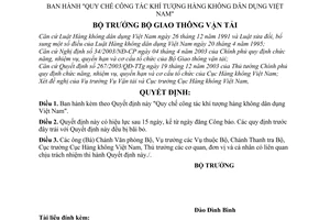 Quyết định 29/2005/QĐ-BGTVT Quy chế công tác khí tượng hàng không dân dụng Việt Nam