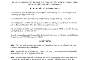 Quyết định 37/2005/QĐ-UB thủy lợi phí tiền nước công trình thủy lợi