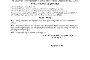 Nghị quyết 899/2005/NQ/UBTVQH11 Việt Nam tham gia chương trình thẻ đi lại doanh nhân APEC