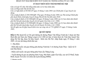 Quyết định 76/2005/QĐ-UB chỉ giới đường đỏ đường Phạm Văn Đồng Vành đai 3 đoạn nút Mai Dịch đến nút Nam cầu Thăng Long tỷ lệ 1/500