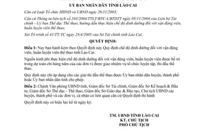 Quyết định 193/QĐ-UB năm 2005 Quy định chế độ dinh dưỡng đối với vận động viên