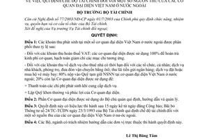 QuyếT định 29/2005/QĐ-BTC chế độ tài chính đối với nguồn thu của cơ quan đại diện Việt Nam ở nước ngoài