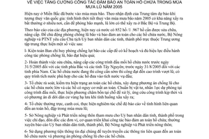 Chỉ thị 27/2005/CT-BNN tăng cường công tác đảm bảo an toàn hồ chứa mùa mưa lũ năm 2005