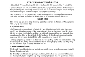 Quyết định 1093/2005/QĐ-UB chức năng nhiệm vụ quyền hạn Sở Xây dựng Vĩnh Long