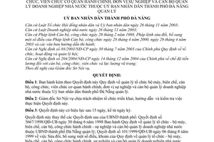 Quyết định 64/2005/QĐ-UBND quản lý tổ chức bộ máy biên chế cán bộ công viên chức cơ quan hành chính đơn vịdoanh nghiệp nhà nước thuộc UBND TP Đà Nẵng