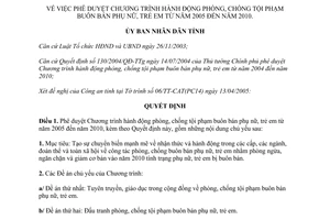 Quyết định 50/2005/QĐ-UB Chương trình phòng chống buôn bán phụ nữ trẻ em 2005-2010 Bình Phước