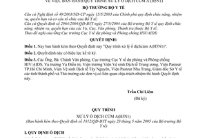 Quyết định 1812/2005/QĐ-BYT quy trình xử lý ổ dịch cúm A H5N1