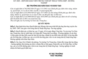 Quyết định 18/2005/QĐ-BGD&ĐT Khung chương trình bồi dưỡng thường xuyên chu kỳ 2005 - 2007 giáo viên trung tâm kỹ thuật tổng hợp  hướng nghiệp