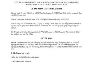 Quyết định 44/2005/QĐ-UBND mức thu chi tiền giấy thi nháp tiền bằng tốt nghiệp