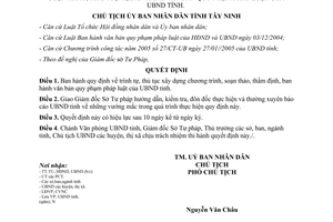 Quyết định 73/QĐ-CT 2005 trình tự xây dựng chương trình soạn thảo ban hành văn bản Tây Ninh