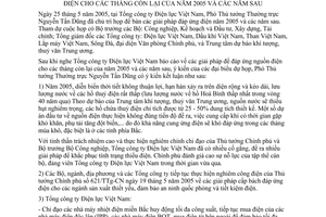 Thông báo 106/TB-VPCP ý kiến Phó Thủ tướng Thường trực Nguyễn Tấn Dũng đáp ứng điện tháng còn lại năm 2005 và năm sau