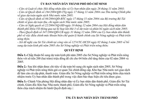 Quyết định 88/2005/QĐ-UB  bổ sung dự toán kinh phí năm 2005 cho Sở Nông nghiệp và Phát triển nông thôn