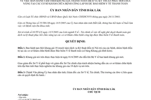 Quyết định 926/QĐ-UB năm 2005 khung giá dịch vụ phục hồi chức năng cơ sở công lập Đắk Lắk