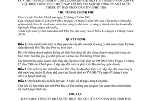 Quyết định 120/2005/QĐ-TTg điều chỉnh hình thức sắp xếp công ty nhà nước thuộc Uỷ ban nhân dân tỉnh Phú Thọ