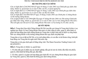 Quyết định 1788/2005/QĐ-BTC chức năng nhiệm vụ quyền hạn cơ cấu tổ chức Trung tâm Giao dịch Chứng khoán Hà Nội