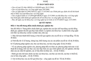 Quyết định 88/2005/QĐ-UB sửa đổi qui chế hoạt động của Hội đồng đánh giá, nghiệm thu kết quả thực hiện nhiệm vụ nghiên cứu khoa học công nghệ