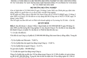 Quyết định 24/2005/QĐ-BCN chuyển Công ty Tư vấn đầu tư xây dựng dầu khí thành Cổ phần Tư vấn đầu tư thiết kế dầu khí sửa đổi qđ 165/2004/QĐ-BCN