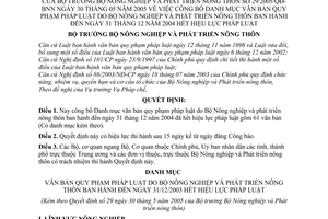 Quyết định 29/2005/QĐ-BNN Danh mục văn bản pháp luật hết hiệu lực do Bộ Nông nghiệp và Phát triển nông thôn ban hành tính đến ngày 31/12/2004