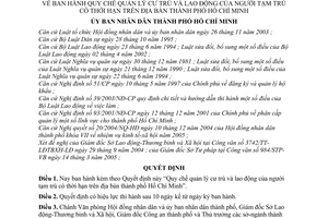 Quyết định 90/2005/QĐ-UB Quy chế quản lý cư trú lao động người tạm trú có thời hạn địa bàn thành phố Hồ Chí Minh