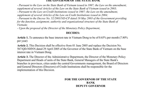 Decision No. 781/QD-NHNN of May 31, 2005, on the base interest rate in Vietnam dong