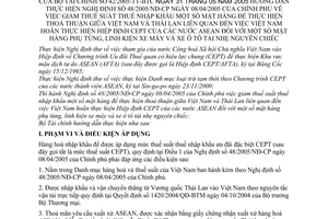 Thông tư 42/2005/TT-BTC hướng dẫn 48/2005/NĐ-CP giảm thuế suất thuế NK mặt hàng thực hiện thỏa thuận Việt Nam Thái Lan hoãn thực hiện Hiệp định CEPT