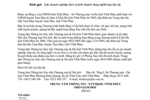 Công văn 13/XTTM-DL  mời tham gia Hội chợ Thương mại-Du lịch hè 2005