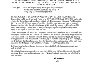 Công văn 1746/LĐTBXH-TL chuyển xếp lương cũ sang lương mới trong công ty nhà nước