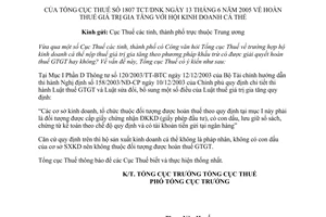 Công văn 1807/TCT/DNK hoàn thuế GTGT hộ kinh doanh cá thể