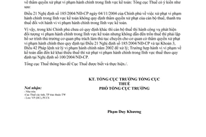 Công văn 1809TCT/PC-CS thẩm quyền xử phạt vi phạm hành chính trong lĩnh vực kế toán