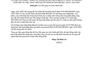 Công văn 2396/TCHQ-KTTT thực hiện QĐ 04/2005/QĐ-BTC