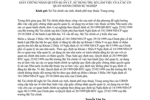 Công văn 7662/TC-QLCS cấp giấy chứng nhận quyền quản lý, sử dụng trụ sở làm việc của các cơ quan hành chính sự nghiệp