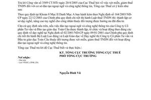 Công văn 2000 TCT/DNK miễn, giảm thuế TNDN cơ sở đào tạo ngoại ngữ và công nghệ thông tin