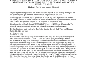 Công văn 2527/TCHQ-GSQL chấn chỉnh thủ tục hải quan hàng hoá chuyển cửa khẩu