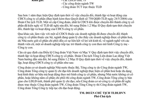 Công văn 1190/CV-TLĐ Sửa đổi, bổ sung Quy định tạm thời chuyển đổi, thành lập, hoạt động CĐCS CTy cổ phần